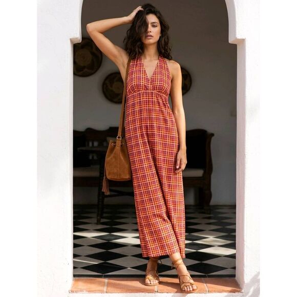 Boutique Dresses & Skirts - 🔸️Vintage Red & Primary Colored Plaid Sleeveless Maxi Dress Small